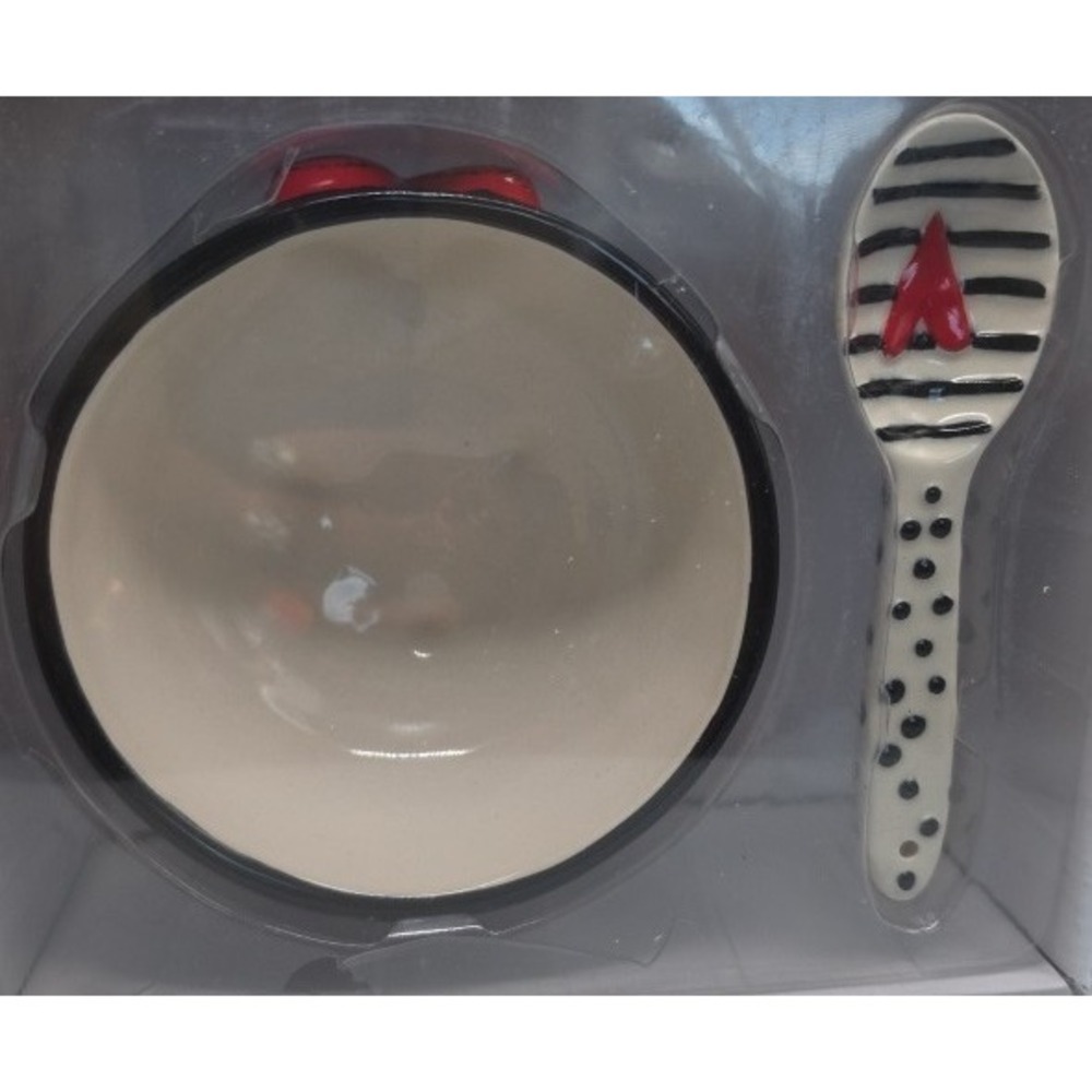 DEMDACO Tracy Pesche Heartful Home Black White Stripe Heart Candy Bowl Spoon - Picture 3 of 4